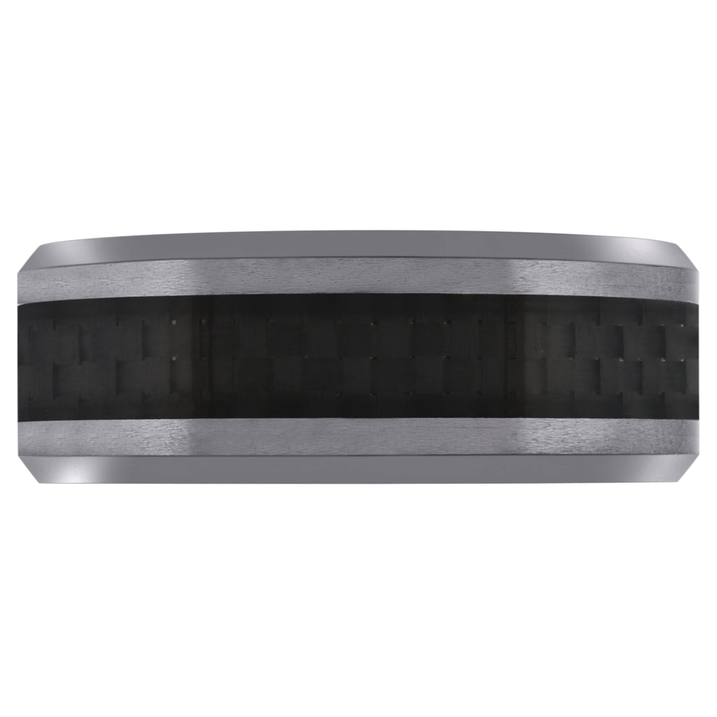 Image Title Tungsten Center Black Carbon Fiber Inlay Beveled Edges Mens Comfort-fit 8mm Sizes 7 - 14 Wedding Anniversary Band