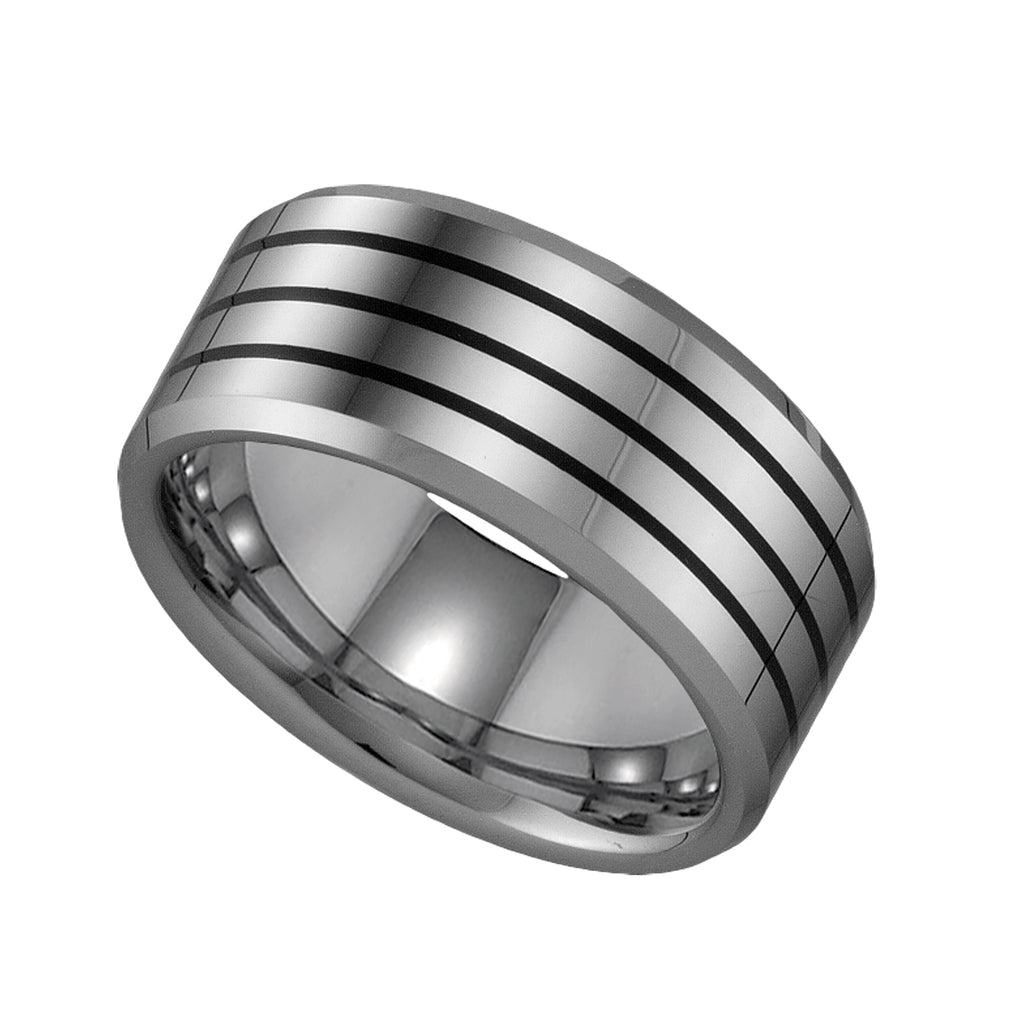 Image Title Tungsten Mens Black Lines Mens Wedding Band Comfort-Fit 9mm Size-13.5