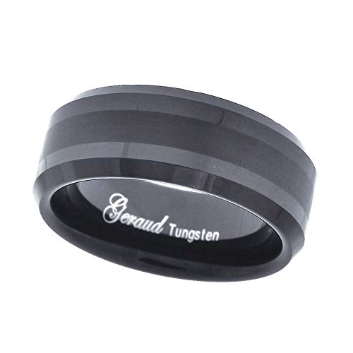 Image Title Tungsten Black Center Brushed Beveled Edges Mens Comfort-fit 8mm Size-9 Wedding Anniversary Band
