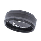 Image Title Tungsten Black Center Brushed Beveled Edges Mens Comfort-fit 8mm Size-9 Wedding Anniversary Band