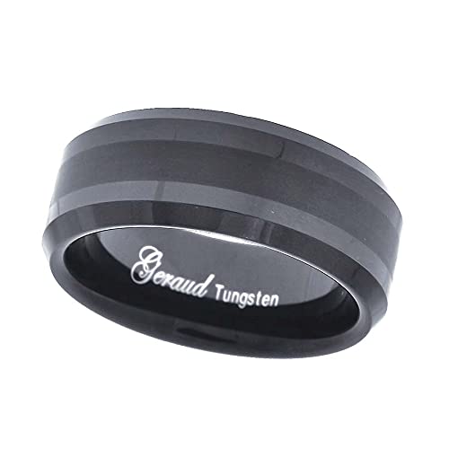 Image Title Tungsten Black Center Brushed Beveled Edges Mens Comfort-fit 8mm Size-8 Wedding Anniversary Band