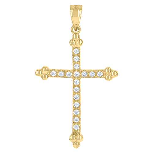 Image Title 10kt Gold Two-tone CZ Unisex Cross Ht:34.2mm x W:19.1mm Religious Charm Pendant
