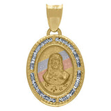 Image Title 10kt Tri-Color Gold Unisex Cubic Zirconia CZ Religious Oval Charm Pendant