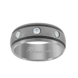 Image Title Tungsten Triple CZ Centered Comfort-fit 7mm Size-12 Mens Wedding Band with Two Black Lines on Edges