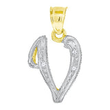 Image Title 10kt Gold Two Tone DC CZ Unisex V Ht:20.7mm x W:11.7mm Initial Charm Pendant