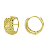 Image Title 14kt Yellow Gold Unisex DC Textured Huggie Hoop 13.9mm x 7.2mm Endless Closure Earrings