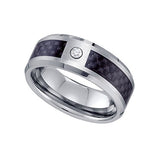 Image Title Tungsten Carbon Fiber Inlay Center CZ Comfort-fit 8mm Size-13 Mens Wedding Band