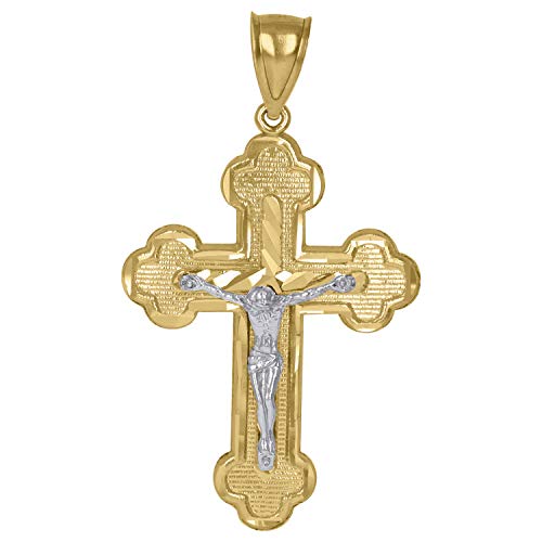 Image Title 10kt Gold Two-tone DC Mens Cross Crucifix Ht:48.6mm x W:27.2mm Religious Charm Pendant