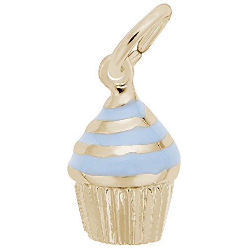 Image Title Rembrandt Charms 14K Yellow Gold Cupcake - Blue Icing Charm Pendant