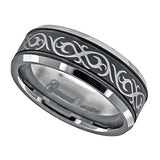 Image Title Tungsten Black Laser Engraved Celtic Design with Offset Grooves Mens Comfort-fit 8mm Size-11.5 Wedding Anniversary Band