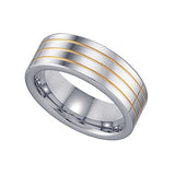 Image Title Tungsten Flat Comfort-fit 8mm Size-10.5 Mens Wedding Band with Triple Gold-tone Grooves