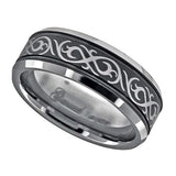 Image Title Tungsten Black Laser Engraved Celtic Design with Offset Grooves Mens Comfort-fit 8mm Size-8.5 Wedding Anniversary Band