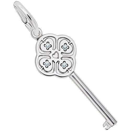 Image Title Rembrandt Charms 925 Sterling Silver Key Lg 4 Heart March Charm Pendant