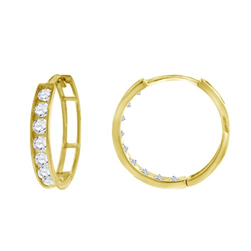 Image Title 14kt Yellow Gold Unisex Single Row CZ Huggie Hoop 14.8mm x 2.5mm Endless Closure Earrings