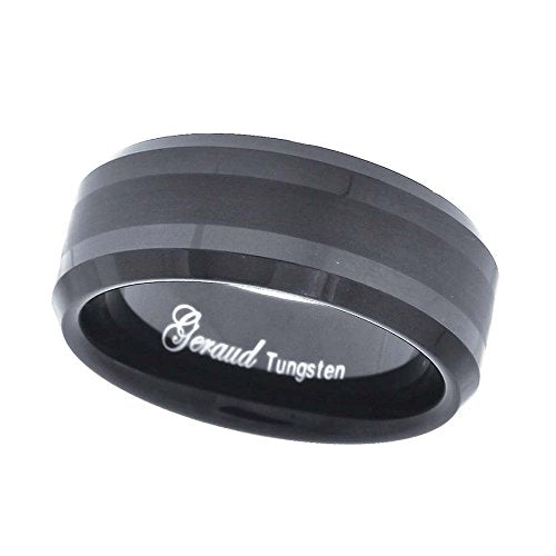Image Title Tungsten Black Center Brushed Beveled Edges Mens Comfort-fit 8mm Size-14 Wedding Anniversary Band