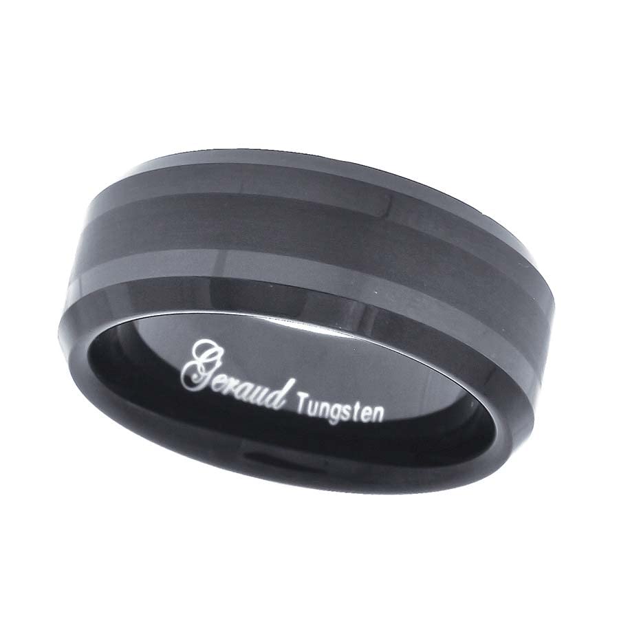 Image Title Tungsten Black Center Brushed Beveled Edges Mens Comfort-fit 8mm Size-7 Wedding Anniversary Band