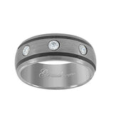 Image Title Tungsten Triple CZ Centered Comfort-fit 7mm Size-10.5 Mens Wedding Band with Two Black Lines on Edges