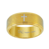 Image Title Tungsten Gold-tone Center Bushed Cross Step Edges Mens Comfort-fit 8mm Size-8 Wedding Anniversary Band