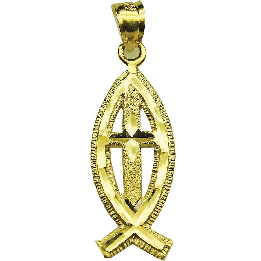 Image Title 10kt Gold DC Unisex Christian Cross Ht:33.5mm x W:10.5mm Religious Charm Pendant