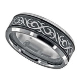 Image Title Tungsten Black Laser Engraved Celtic Design with Offset Grooves Mens Comfort-fit 8mm Size-9 Wedding Anniversary Band