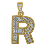 Image Title 10kt Yellow Gold Mens Women Cubic Zirconia CZ Initial R Charm Pendant