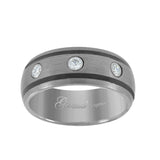 Image Title Tungsten Triple CZ Centered Comfort-fit 7mm Size-8 Mens Wedding Band with Two Black Lines on Edges