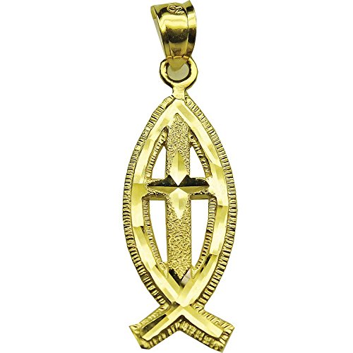 Image Title 10kt Gold DC Unisex Christian Cross Ht:33.5mm x W:10.5mm Religious Charm Pendant