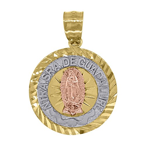 Image Title 14kt Gold Unisex Tri-color DC Nuestra De Guadalupe Medallion Religious Ht:23.7mm Pendant Charm