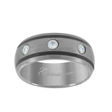 Image Title Tungsten Triple CZ Centered Comfort-fit 7mm Size-11.5 Mens Wedding Band with Two Black Lines on Edges