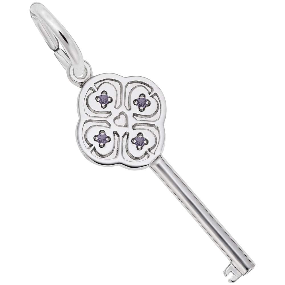 Image Title Rembrandt Charms 925 Sterling Silver Key Lg 4 Heart June Charm Pendant