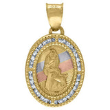 Image Title 10kt Tri-Color Gold Unisex Cubic Zirconia CZ Religious Oval Charm Pendant