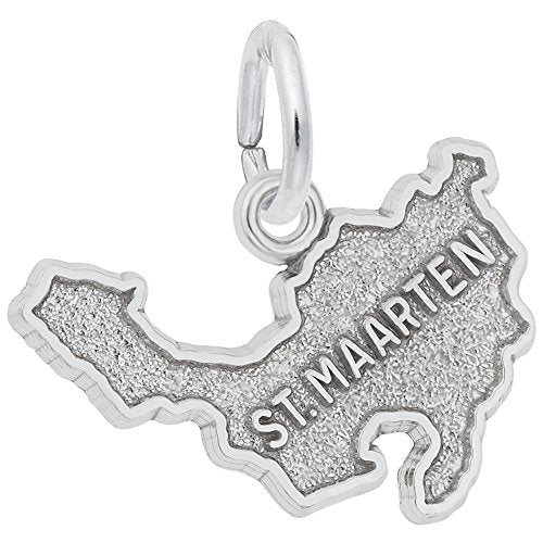 Image Title Rembrandt Charms 925 Sterling Silver St. Maarten Map W/Border Charm Pendant