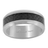 Image Title Tungsten Center Black Carbon Fiber Inlay Beveled Edges Mens Comfort-fit 8mm Size-9 Wedding Anniversary Band
