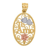 Image Title 14kt Gold Womens Tri-color Te Amo Flower Heart Oval Ht:29.3mm Pendant Charm