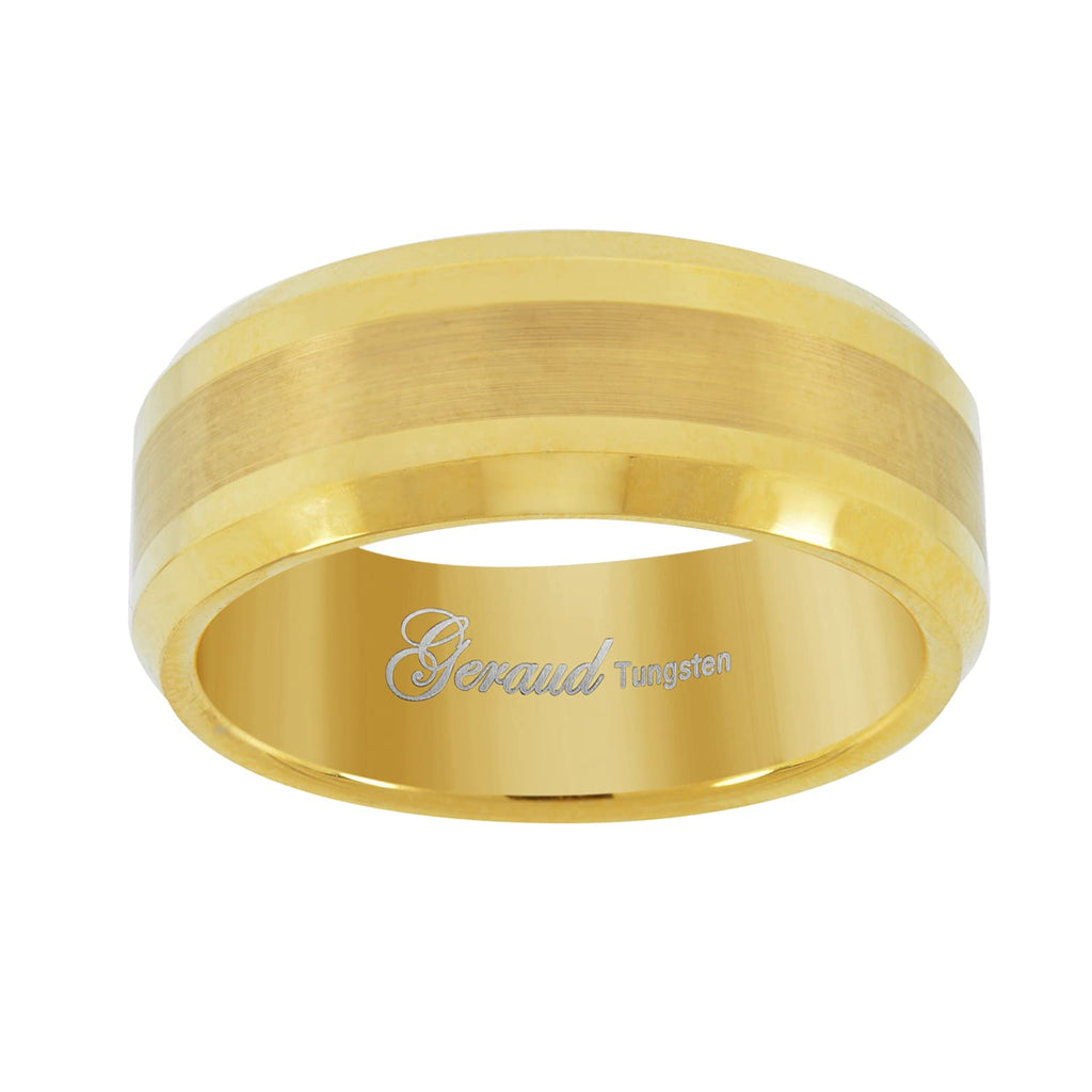 Image Title Tungsten Yellow-tone Brushed Center Polished Edges Mens Comfort-fit 8mm Size-12 Wedding Anniversary Band