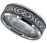 Image Title Tungsten Black Laser Engraved Celtic Design with Offset Grooves Mens Comfort-fit Wedding Band 8mm Sizes 7 - 14