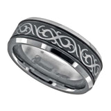 Image Title Tungsten Black Laser Engraved Celtic Design with Offset Grooves Mens Comfort-fit 8mm Size-9.5 Wedding Anniversary Band