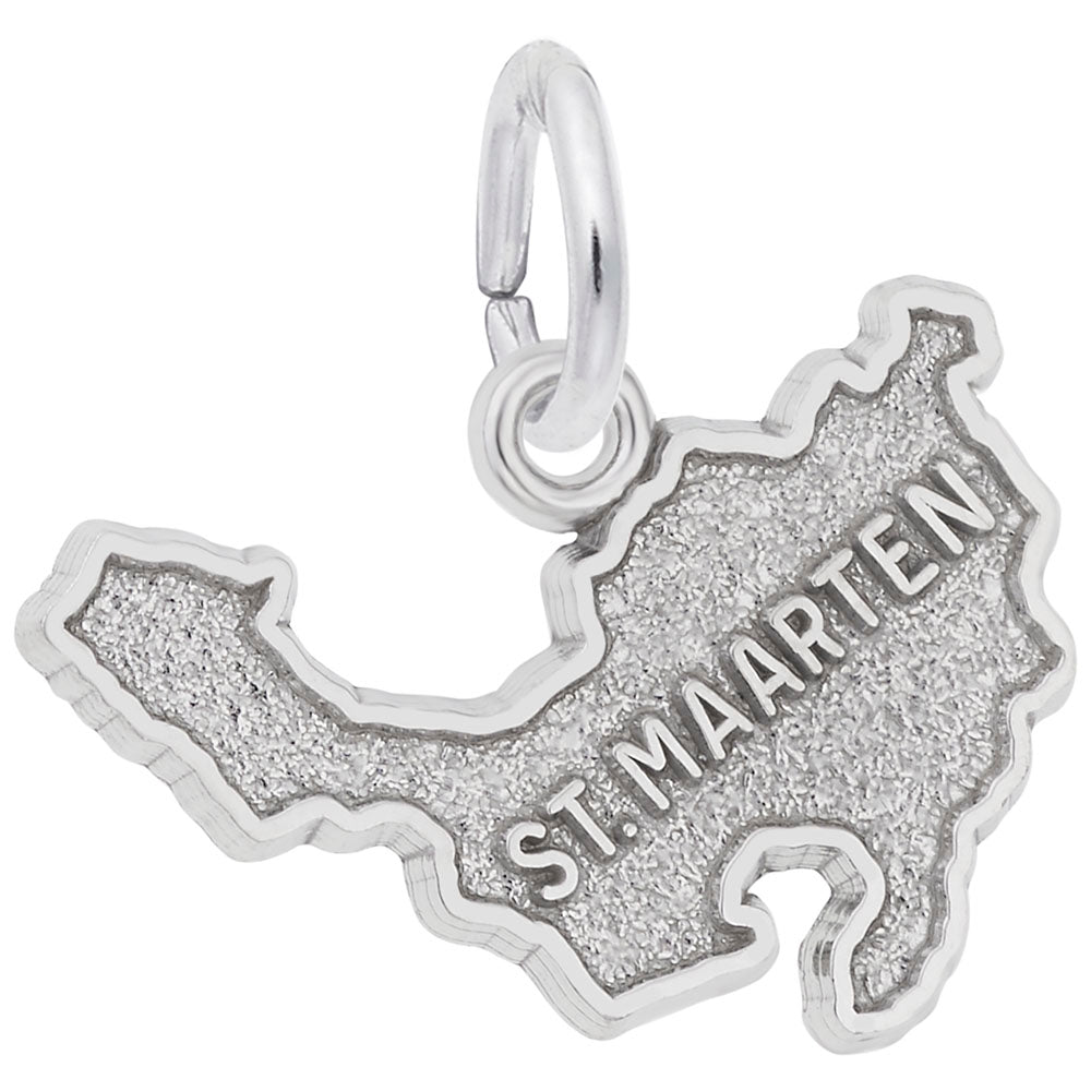 Image Title Rembrandt Charms 925 Sterling Silver St. Maarten Map W/Border Charm Pendant