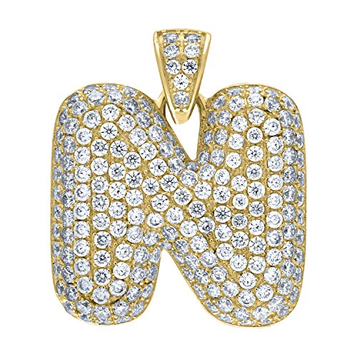 Image Title 10kt Yellow Gold Unisex Cubic Zirconia CZ Initial Letter N Charm Pendant