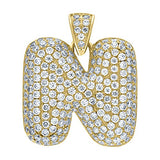 Image Title 10kt Yellow Gold Unisex Cubic Zirconia CZ Initial Letter N Charm Pendant