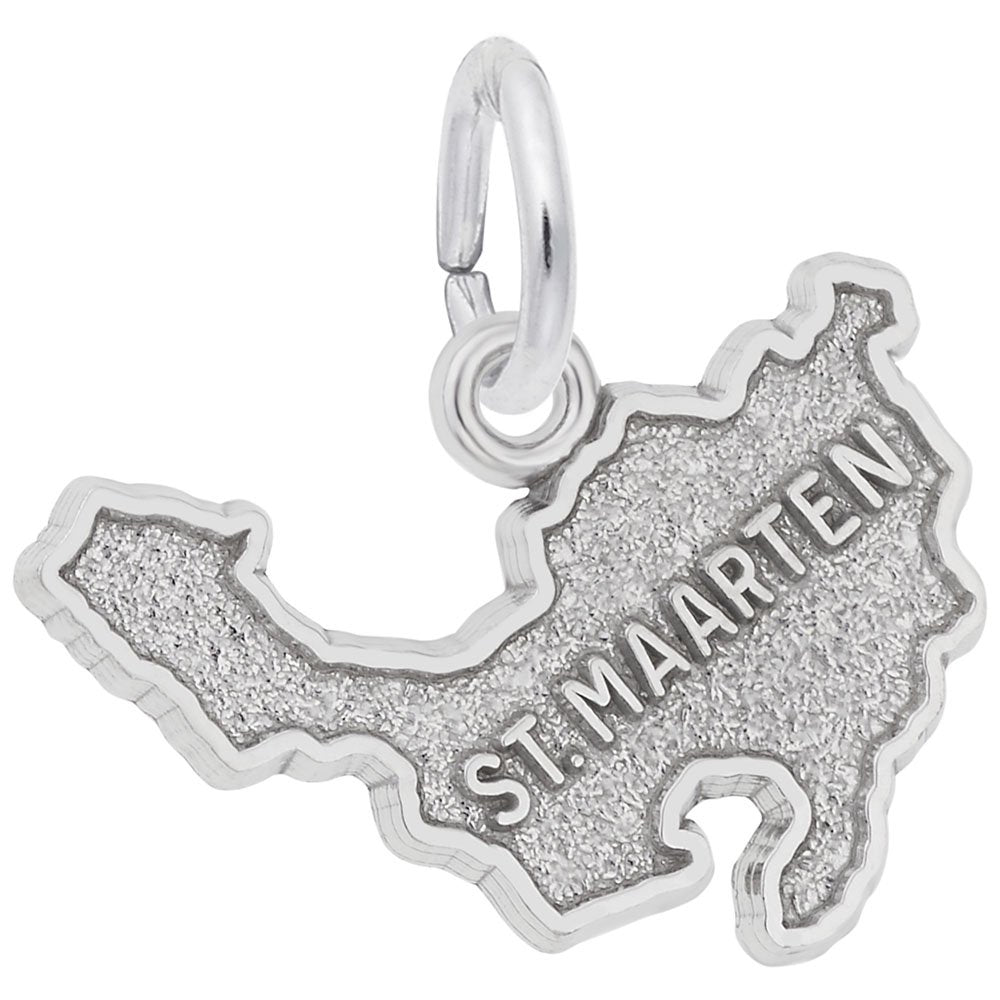 Image Title Rembrandt Charms 925 Sterling Silver St. Maarten Map W/Border Charm Pendant