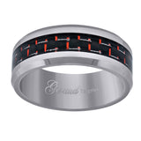 Image Title Tungsten Red Carbon Fiber Inlay Polished Beveled Edges Mens Comfort-fit 8mm Size-11 Wedding Anniversary Band