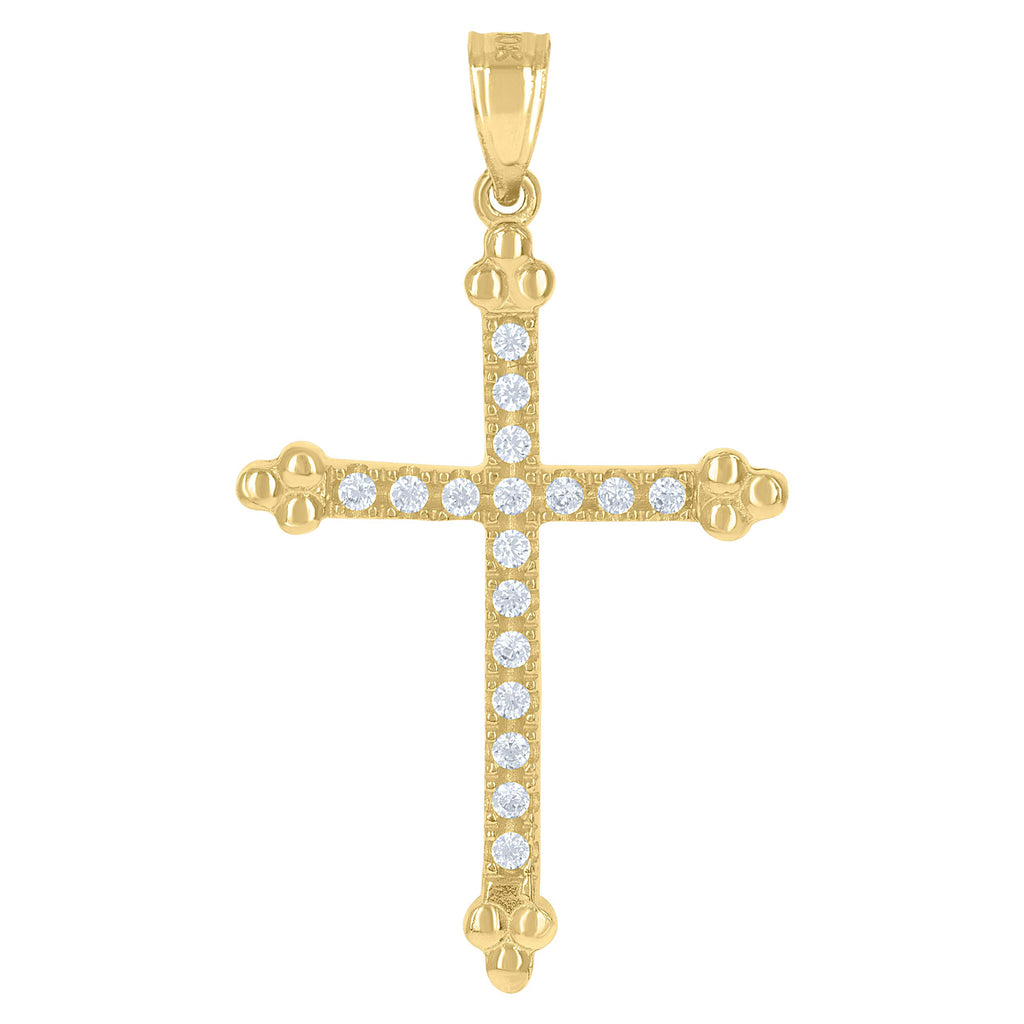Image Title 10kt Gold Two-tone CZ Unisex Cross Ht:34.2mm x W:19.1mm Religious Charm Pendant