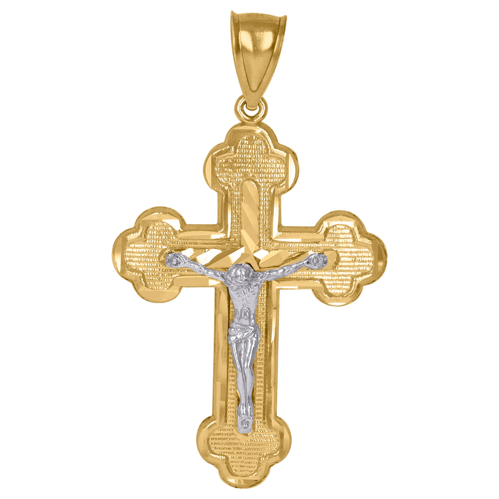 Image Title 10kt Gold Two-tone DC Mens Cross Crucifix Ht:48.6mm x W:27.2mm Religious Charm Pendant