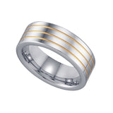 Image Title Tungsten Flat Comfort-fit 8mm Size-12.5 Mens Wedding Band with Triple Gold-tone Grooves