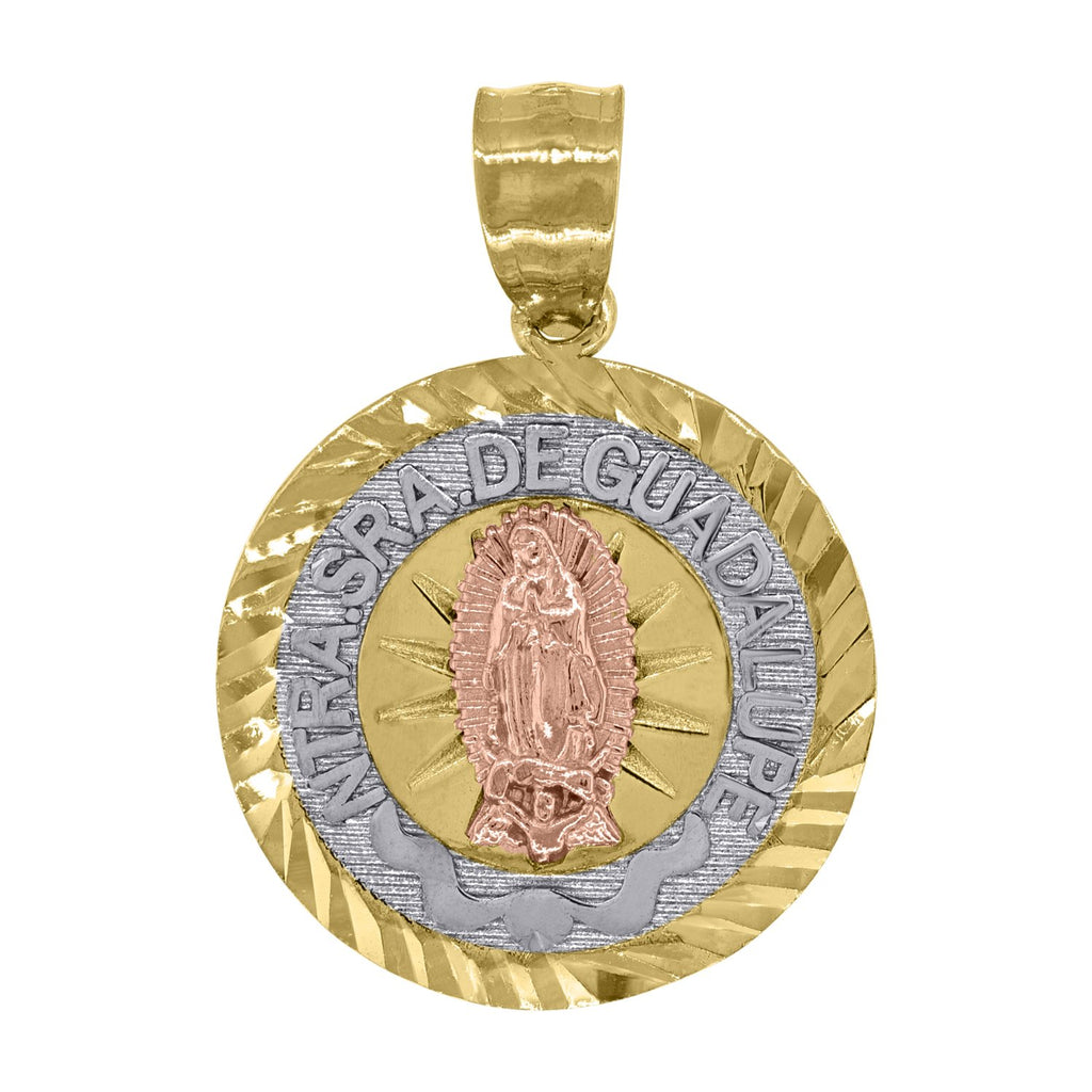 Image Title 14kt Gold Unisex Tri-color DC Nuestra De Guadalupe Medallion Religious Ht:23.7mm Pendant Charm