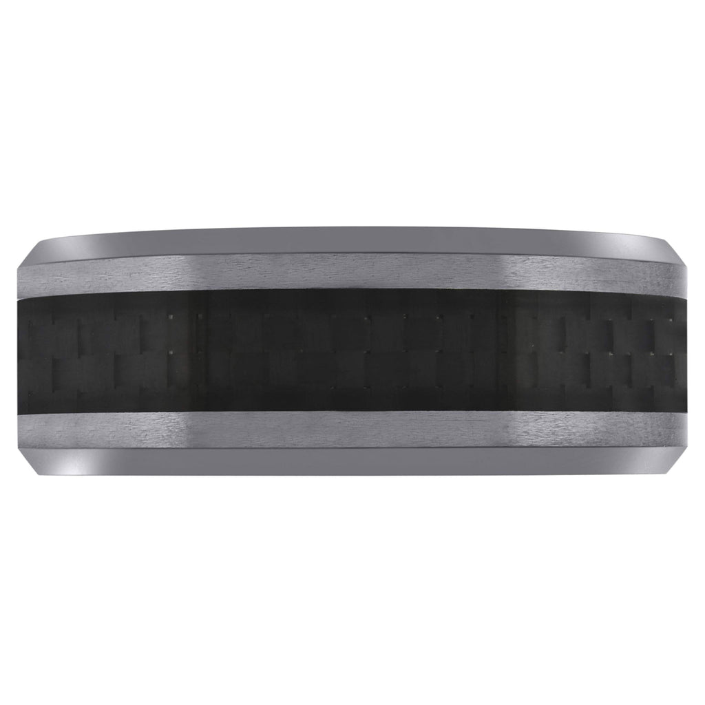 Image Title Tungsten Center Black Carbon Fiber Inlay Beveled Edges Mens Comfort-fit 8mm Sizes 7 - 14 Wedding Anniversary Band