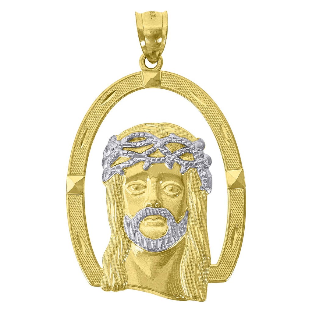 Image Title 10kt Two-tone Gold Mens Women Textured Jesus Christ Religious Charm Pendant
