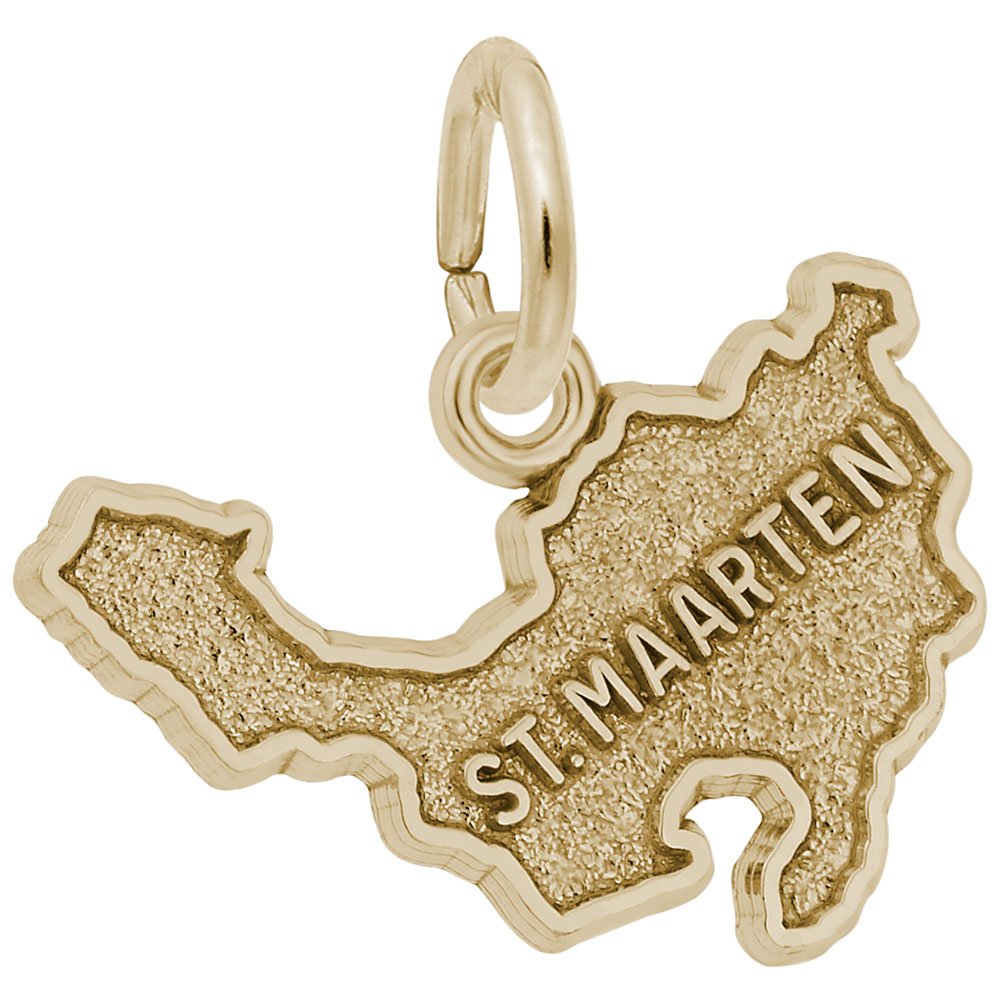 Image Title Rembrandt Charms 14K Yellow Gold St. Maarten Map W/Border Charm Pendant