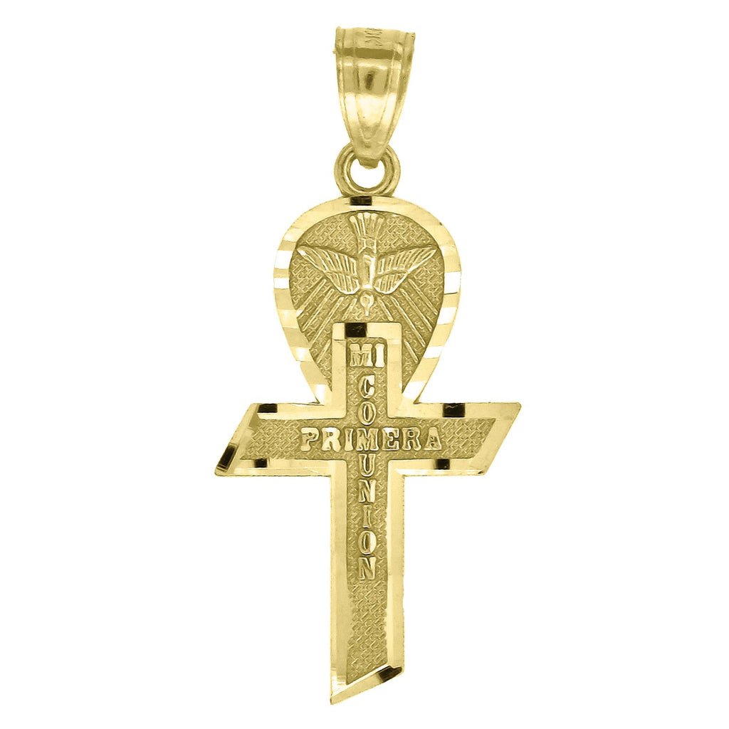Image Title 10kt Gold DC Mens Ankh Mi Primera Comunion Ht:31.5mm x W:13.6mm Religious Charm Pendant
